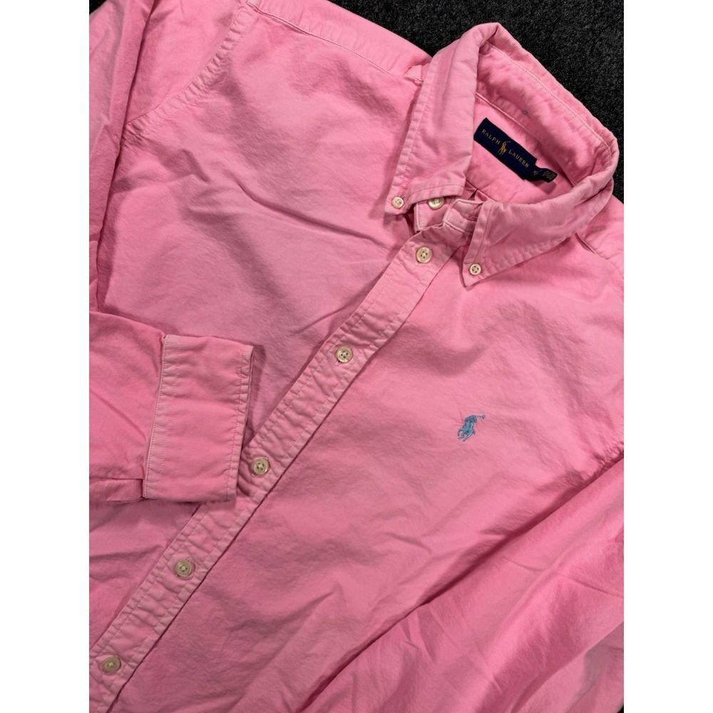 Ralph Lauren Button Down Shirt Pink Pony Logo Oxford Mens XL Blue Pony